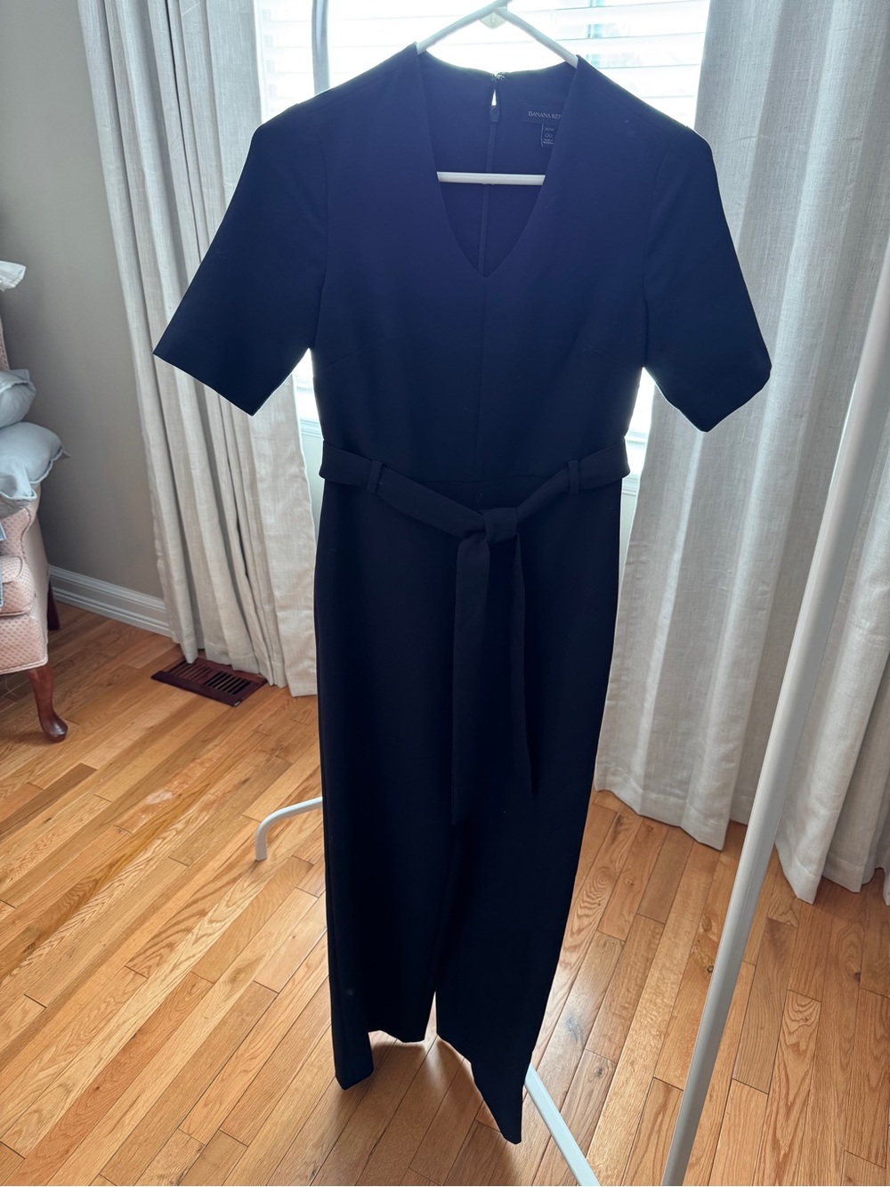 Banana Republic Black V-Neck Short Sleeve Belted Jumpsuit